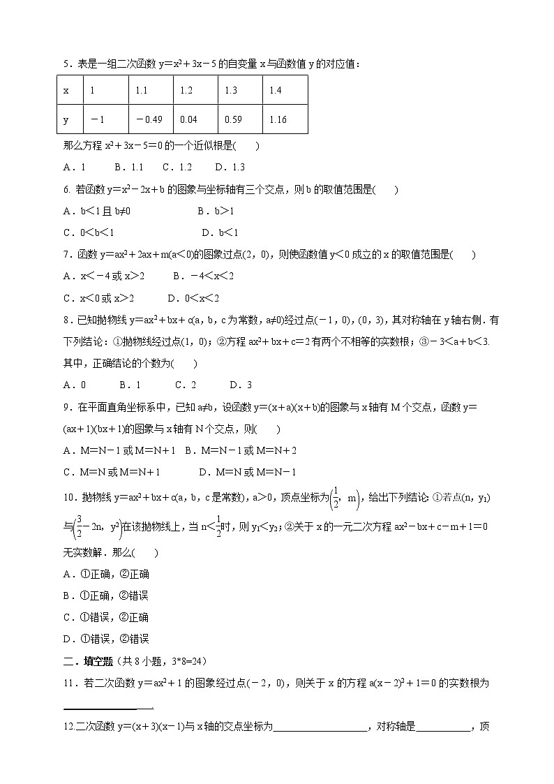 人教版九年级数学上册    22.2 二次函数与一元二次方程 能力提升卷02