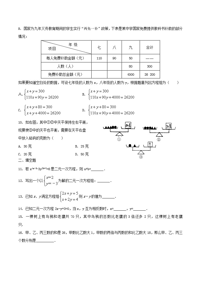 2020年北师大版八年级数学上册 二元一次方程组 单元测试卷八（含答案）02