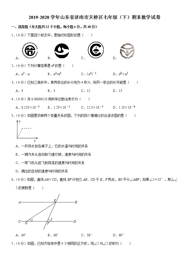 2019-2020学年山东省济南市天桥区七年级（下）期末数学试卷第1页