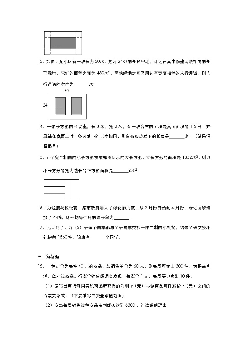 人教版 九年级 上册 21.3 《实际问题与一元二次方程》同步练习第3页