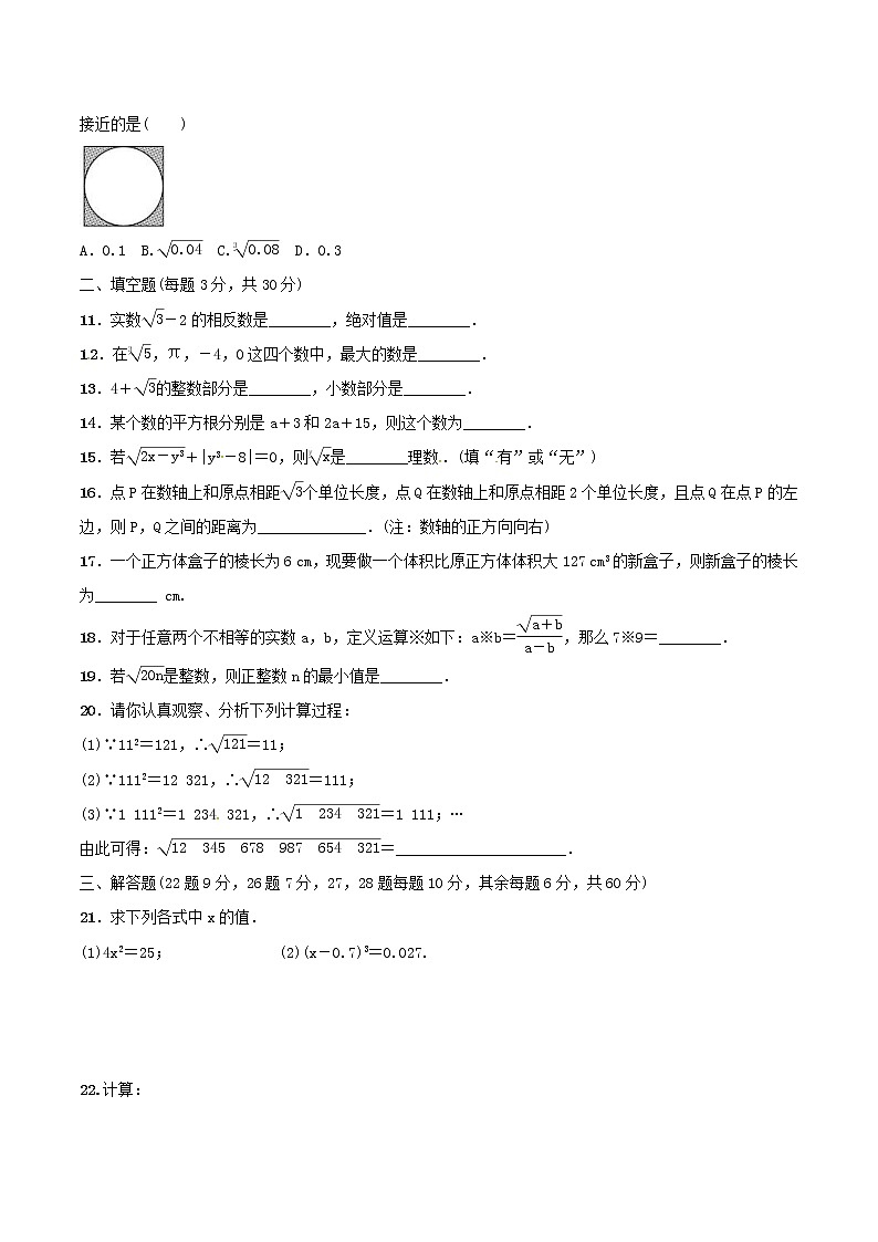2020年华东师大版八年级数学上册 数的开方 单元测试卷六（含答案）02