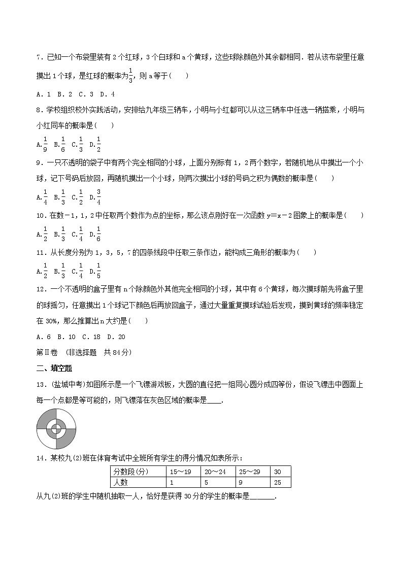 2020年人教版九年级数学上册 概率初步 单元测试卷六（含答案）02