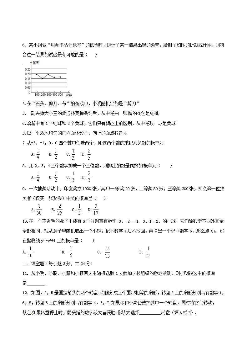 2020年人教版九年级数学上册 概率初步 单元测试卷二（含答案）02