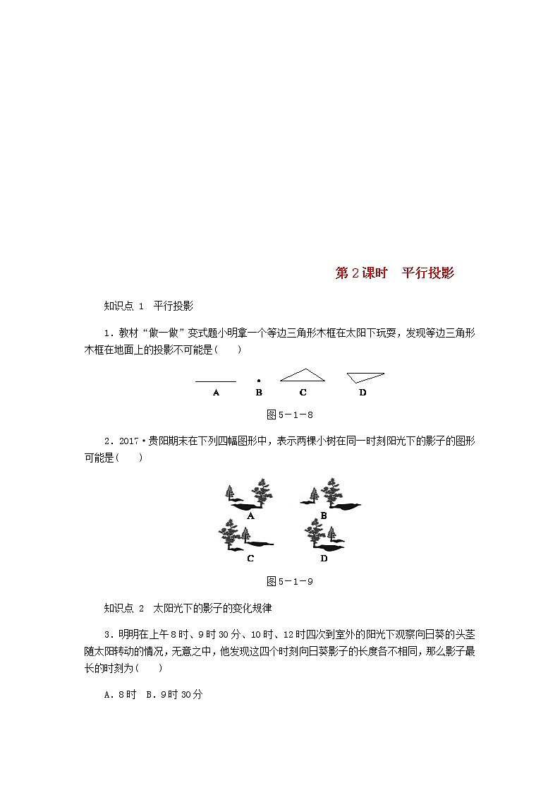 2020年北师大版九年级数学上册第5章 5.1投影第2课时平行投影 同步练习（含答案）01