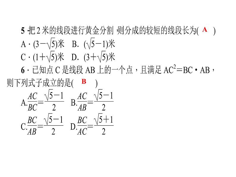 2020年北师大版九年级数学上册课件：4.4探索三角形相似的条件 第4课时 黄金分割08