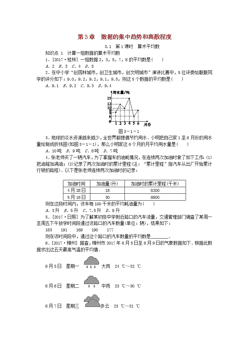 2020年苏科版九年级数学上册3.1平均数第1课时算数平均数 同步练习（含答案）01