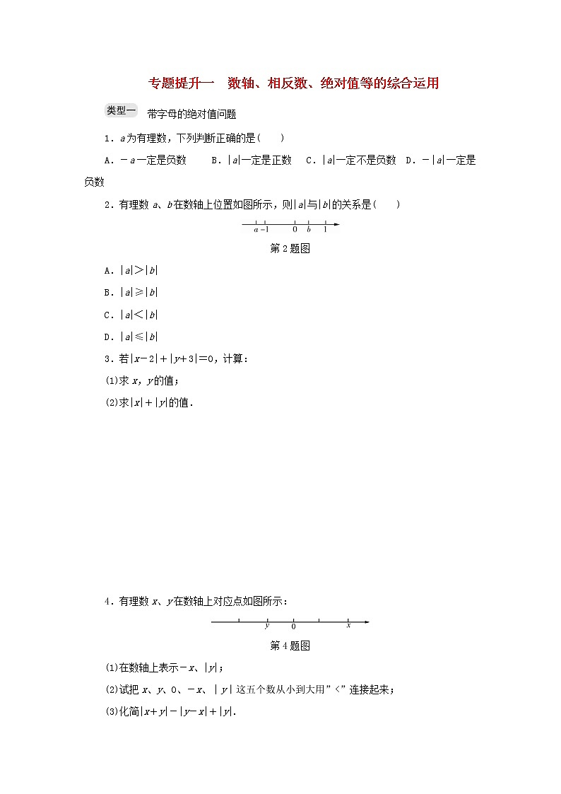 2020年浙教版七年级数学上册专题提升一数轴相反数绝对值等的综合运用 分层训练（含答案）01