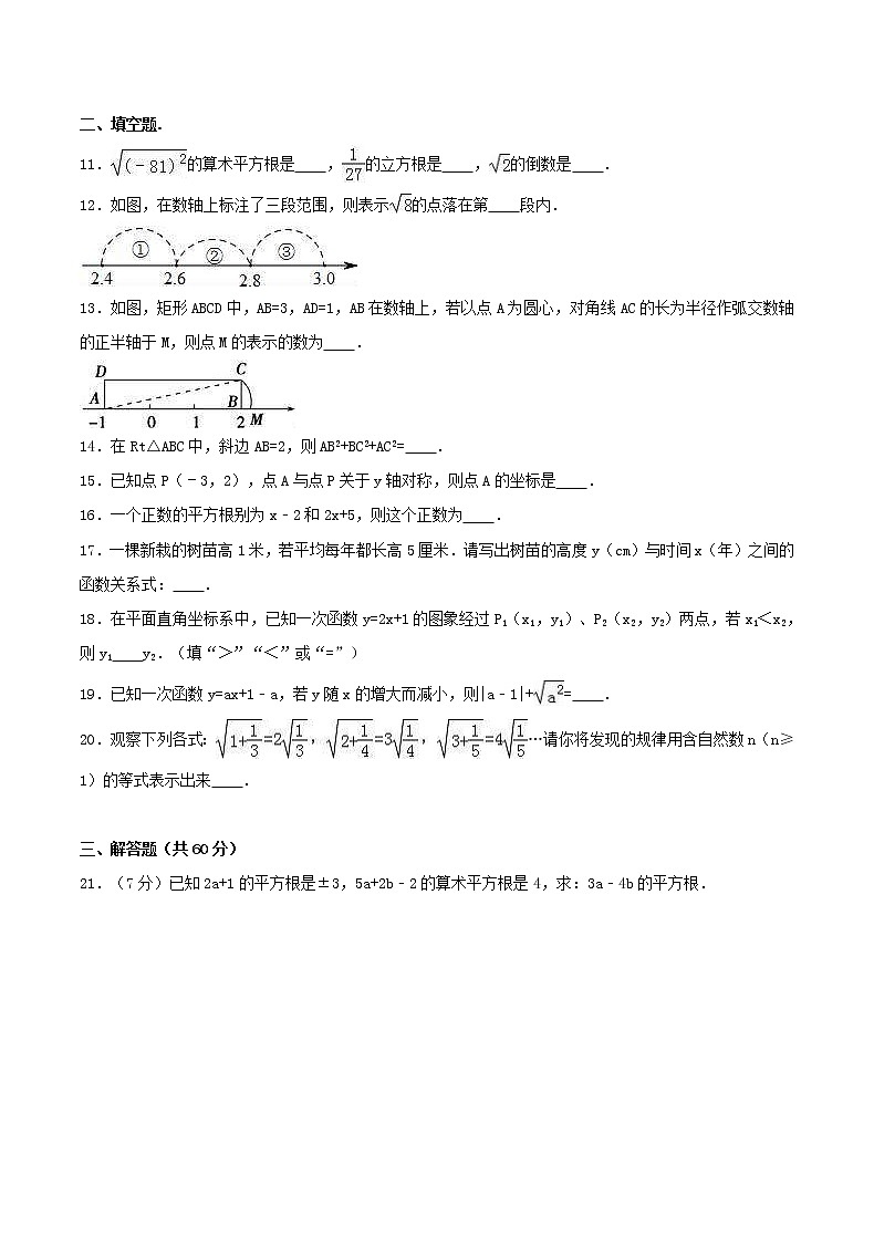 2020年北师大版八年级数学上册 期中复习试卷三（含答案）第2页