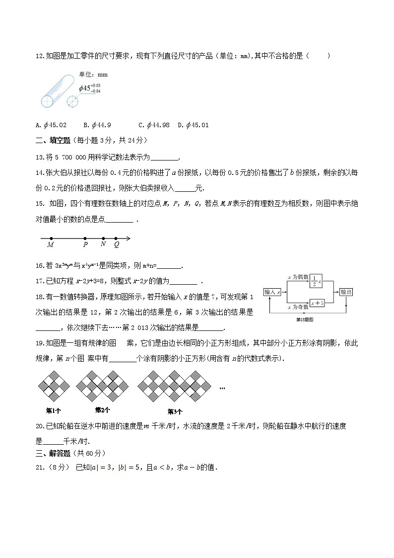 2020年华师大版七年级数学上册 期中复习试卷三（含答案）第2页