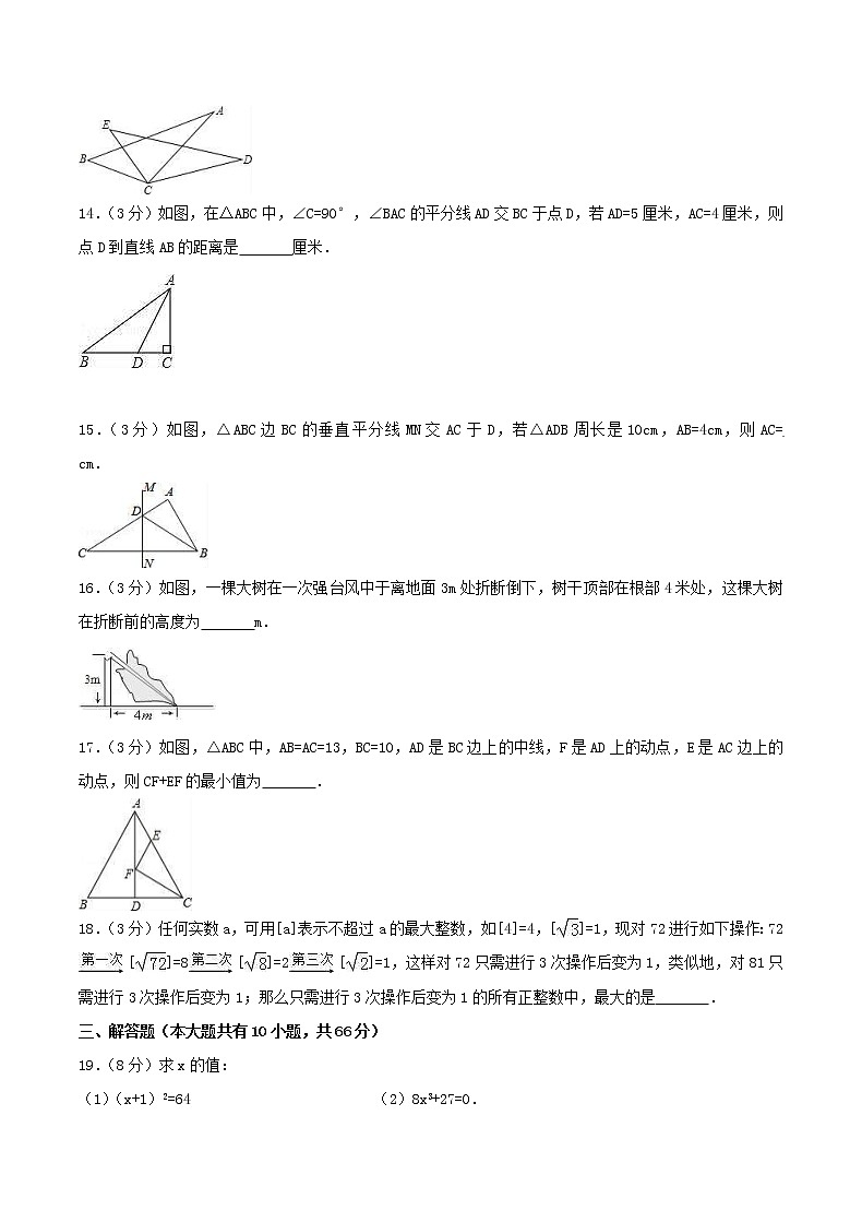 2020年苏科版八年级数学上册 期中复习试卷七（含答案）第3页