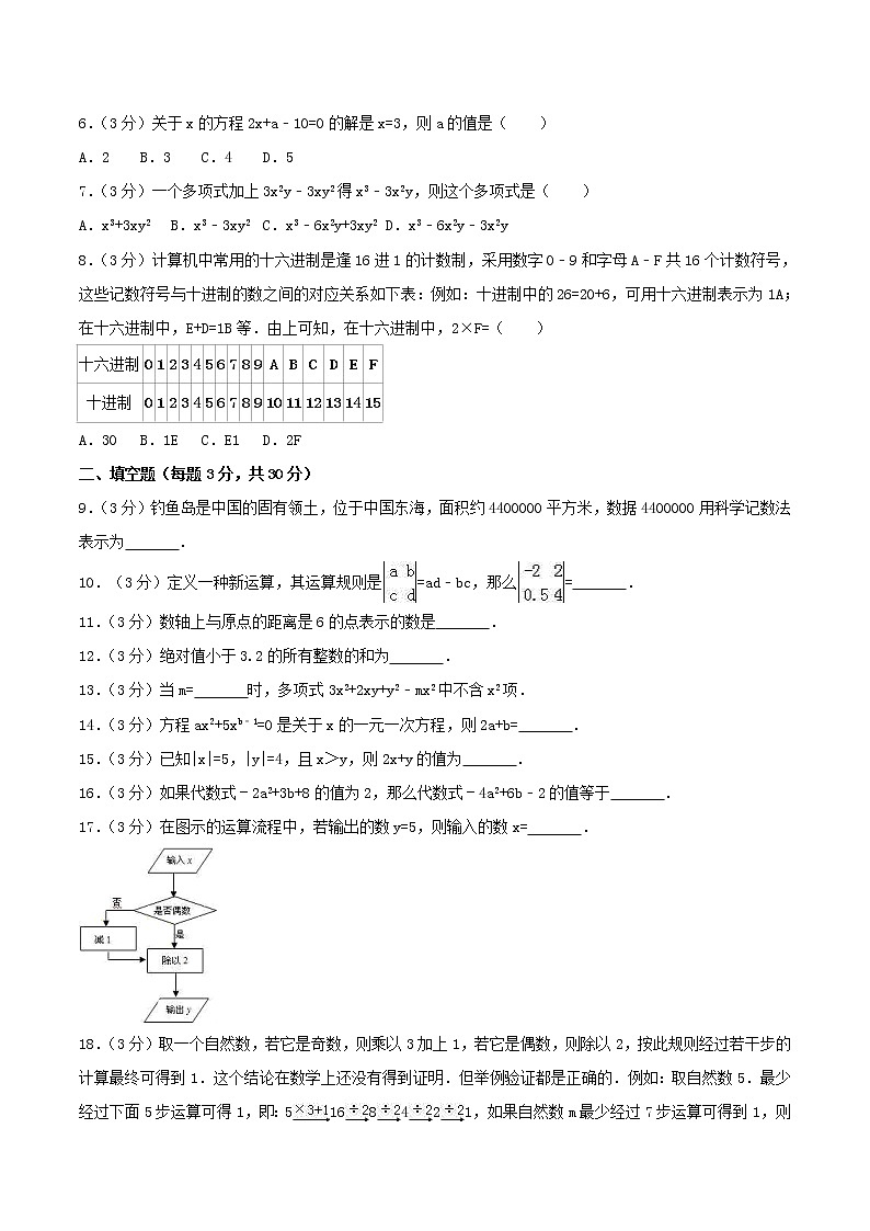 2020年苏科版七年级数学上册 期中模拟试卷八（含答案）02