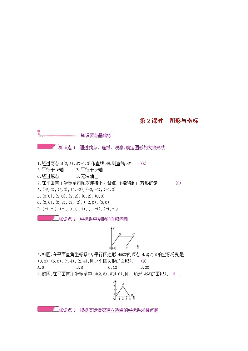沪科版八年级数学上册11.1平面内点的坐标第2课时图形与坐标 作业本（含答案） 练习01