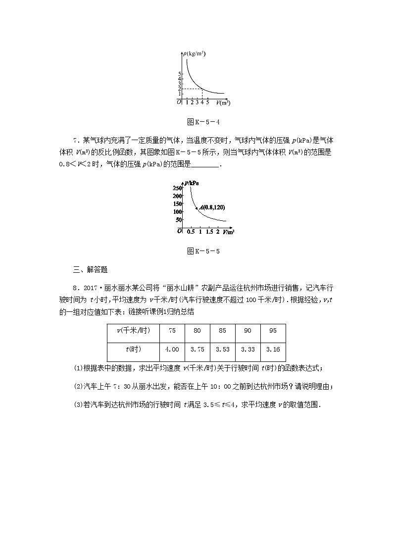 2020年湘教版九年级数学上册 1.3反比例函数的应用 课时作业（含答案） 练习03