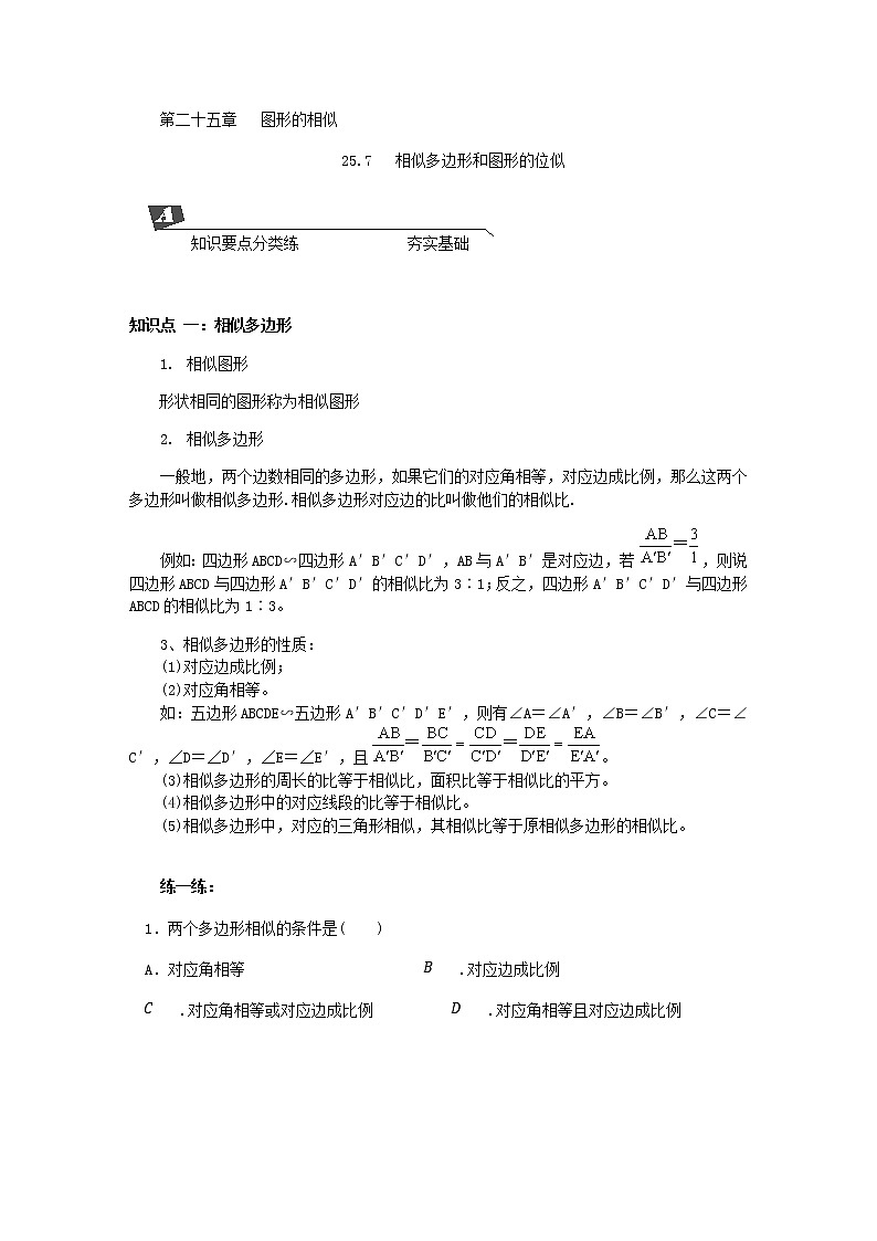 25.7相似多边形和图形的位似 学案01