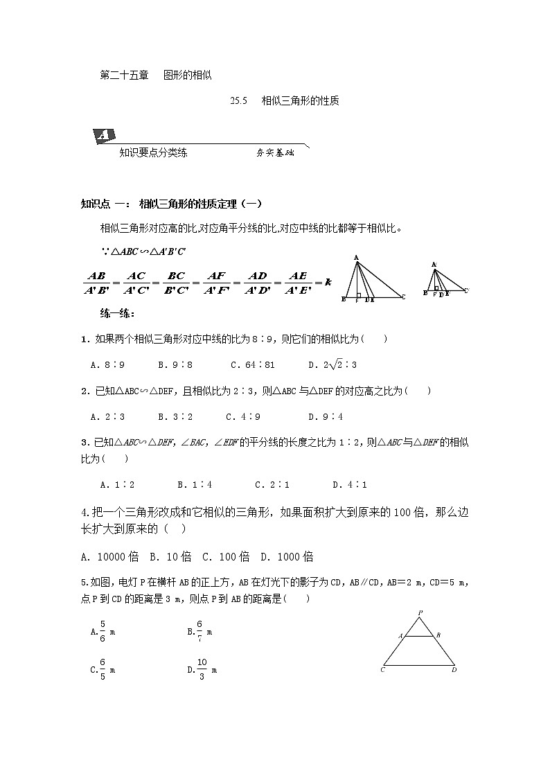25.5相似三角形的性质 学案01