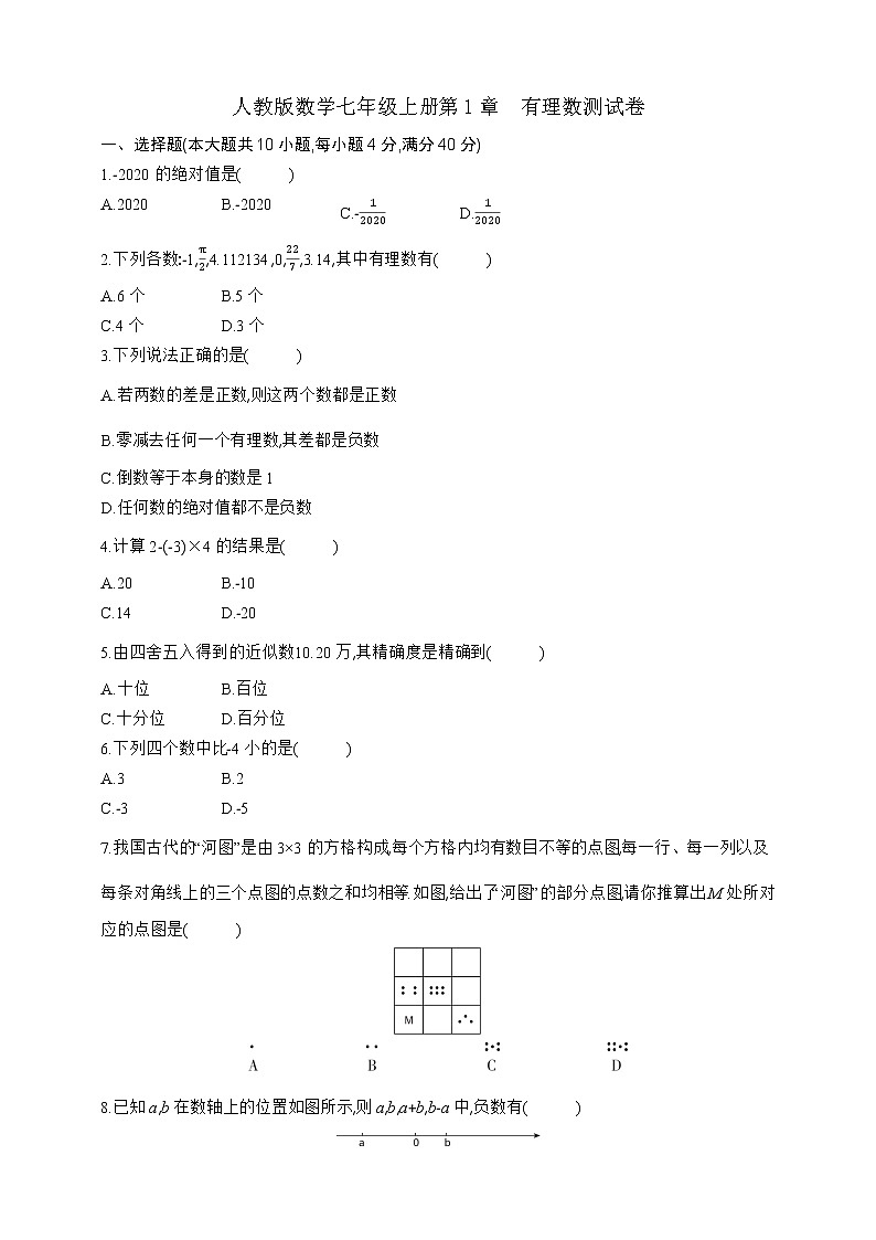 人教版七年级上册数学第1章　知识与能力测试卷第1页