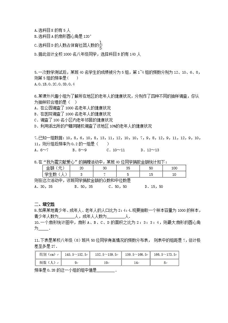 浙教版2021年中考数学总复习《数据与统计图表》(含答案) 试卷02