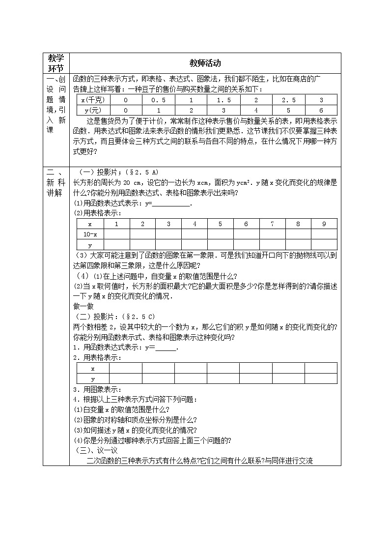 2.5 用三种方式表示二次函数 教案2第2页
