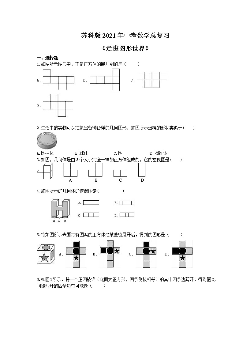 苏科版2021年中考数学总复习《走进图形世界》(含答案) 试卷01