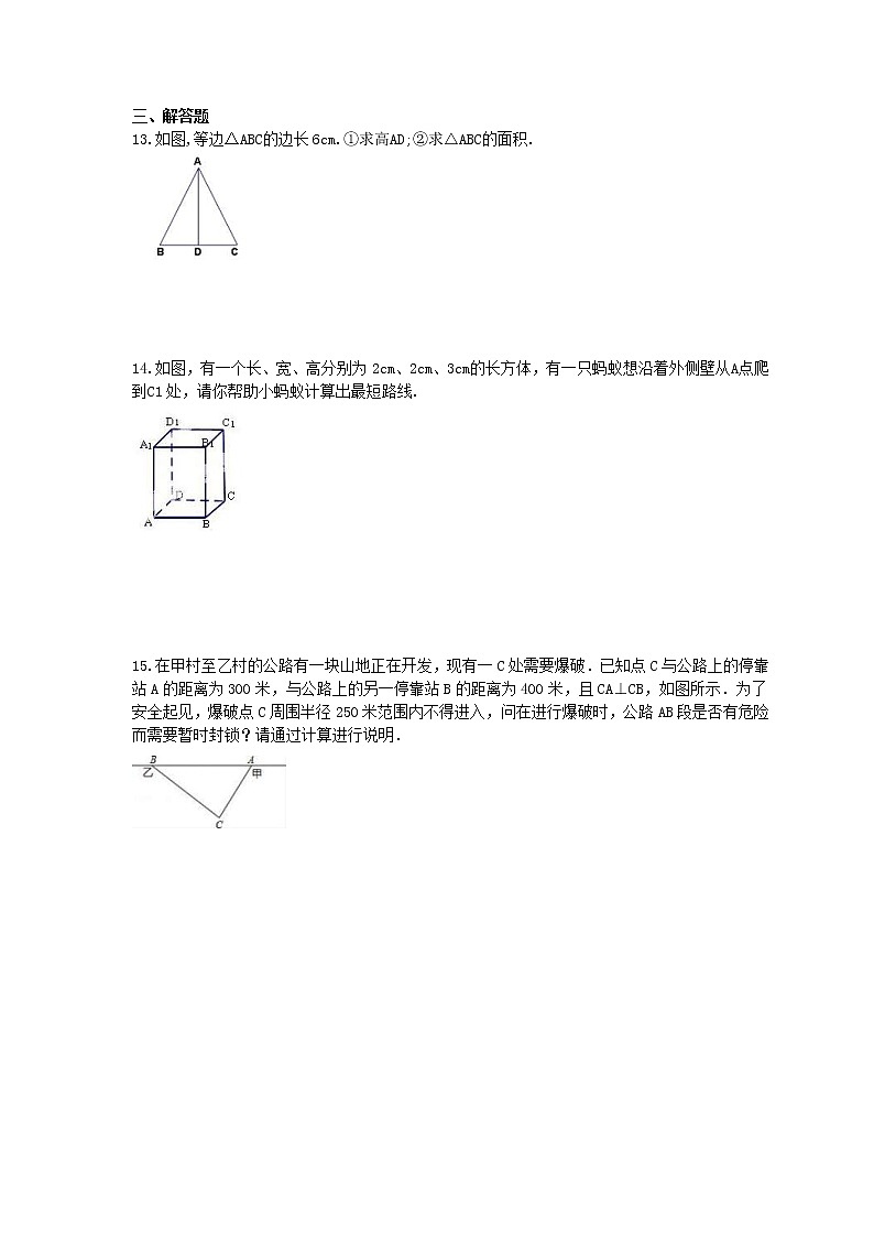 苏科版2021年中考数学总复习《勾股定理》(含答案) 试卷03