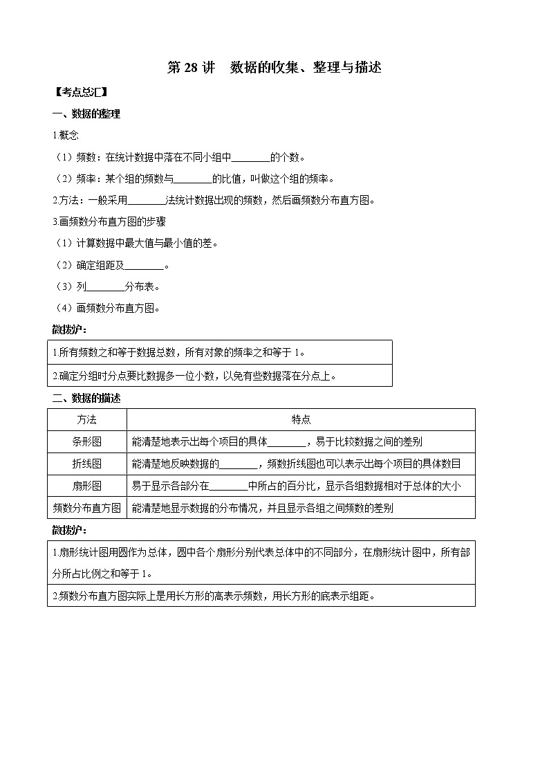 人教版 九年级数学中考总复习30讲（一轮复习）第28讲 数据的收集、整理与描述 教学案（无答案）01