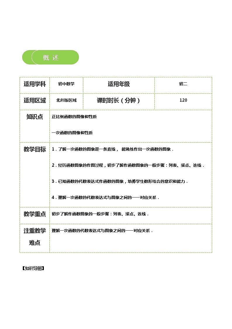 【北师大版秋季课程初二数学】第10讲：一次函数的图像_学生版 教案02