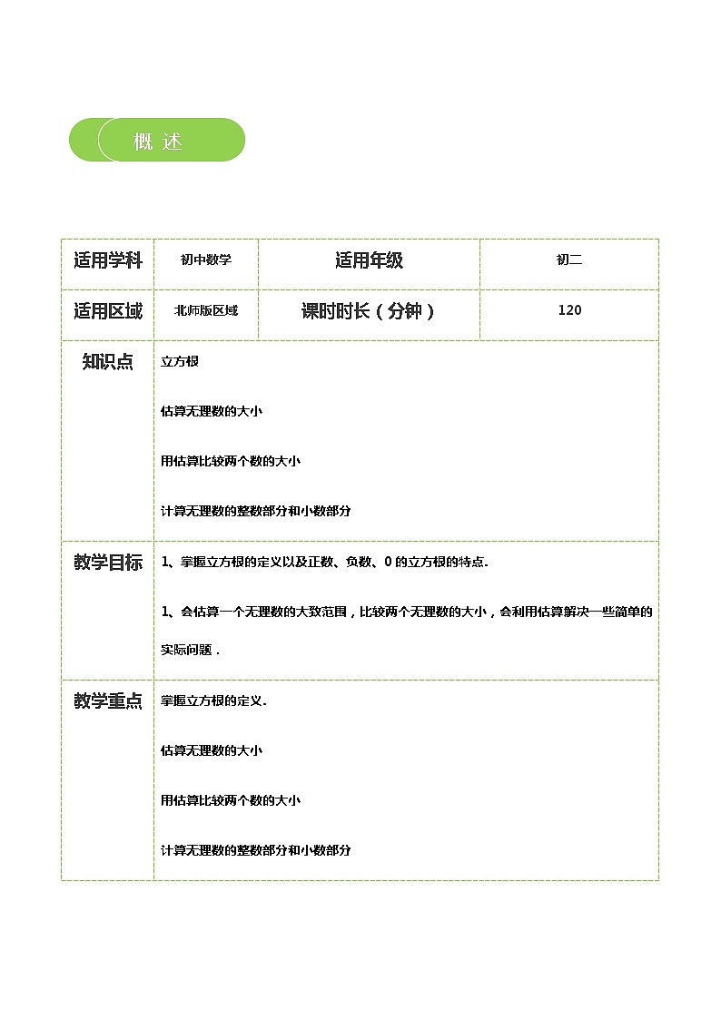 【北师大版秋季课程初二数学】第05讲：立方根与估算_教师版 教案02