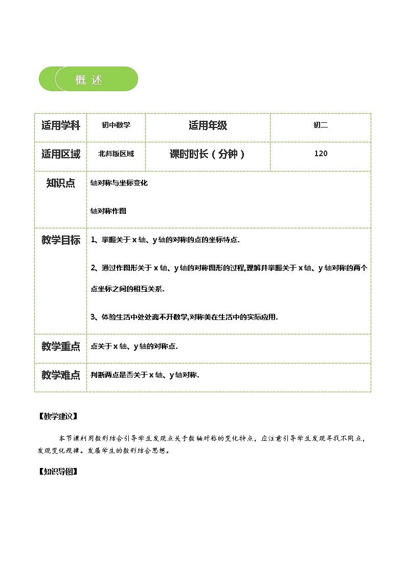 【北师大版秋季课程初二数学】第08讲：轴对称与坐标变化_教师版 教案02