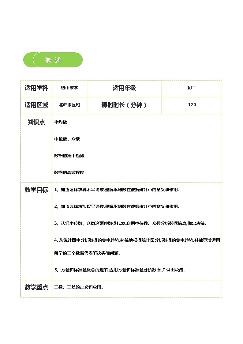 【北师大版秋季课程初二数学】第15讲：数据的分析_教师版 教案02
