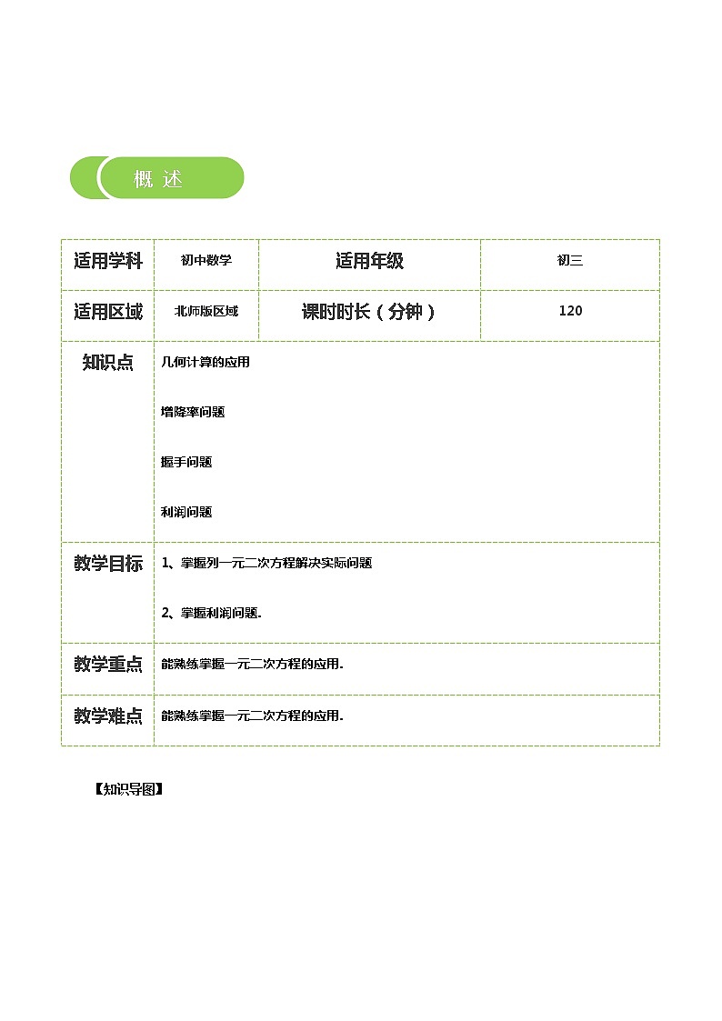 【BSD版秋季课程初三数学】第7讲：应用一元二次方程_学生版 教案02
