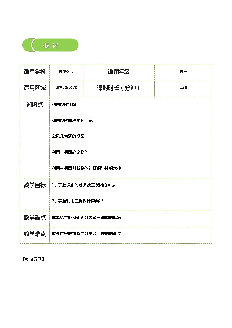 【BSD版秋季课程初三数学】第14讲：投影与视图_学生版 教案02