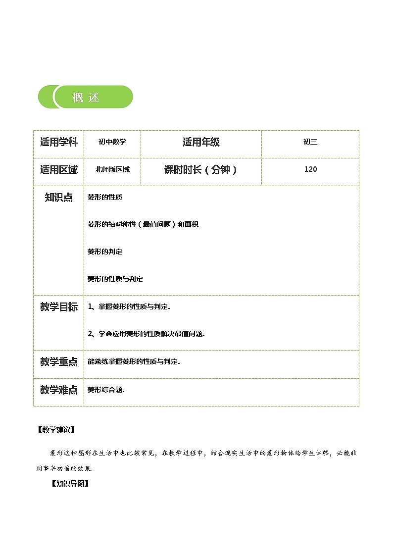 【BSD版秋季课程初三数学】第1讲：菱形的性质与判定_教师版 教案02