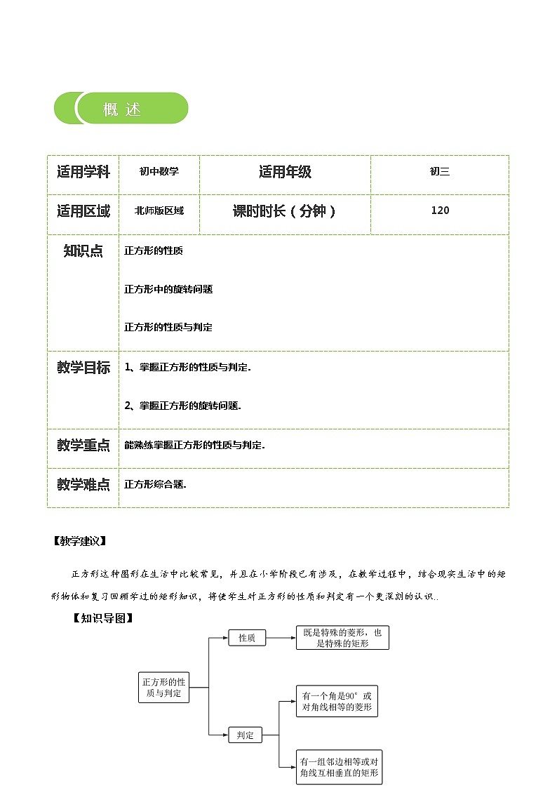 【BSD版秋季课程初三数学】第3讲：正方形的性质与判定_教师版 教案02