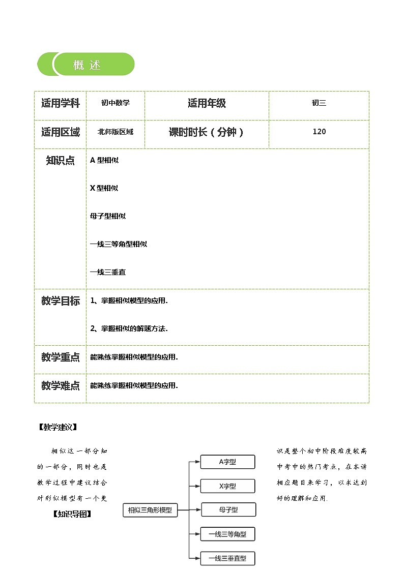 【BSD版秋季课程初三数学】第11讲：相似多边形模型的应用_教师版第2页