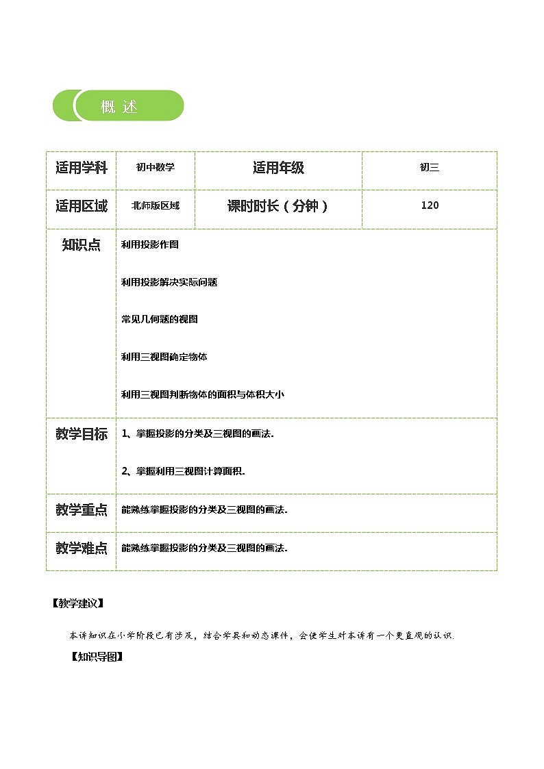 【BSD版秋季课程初三数学】第14讲：投影与视图_教师版 教案02