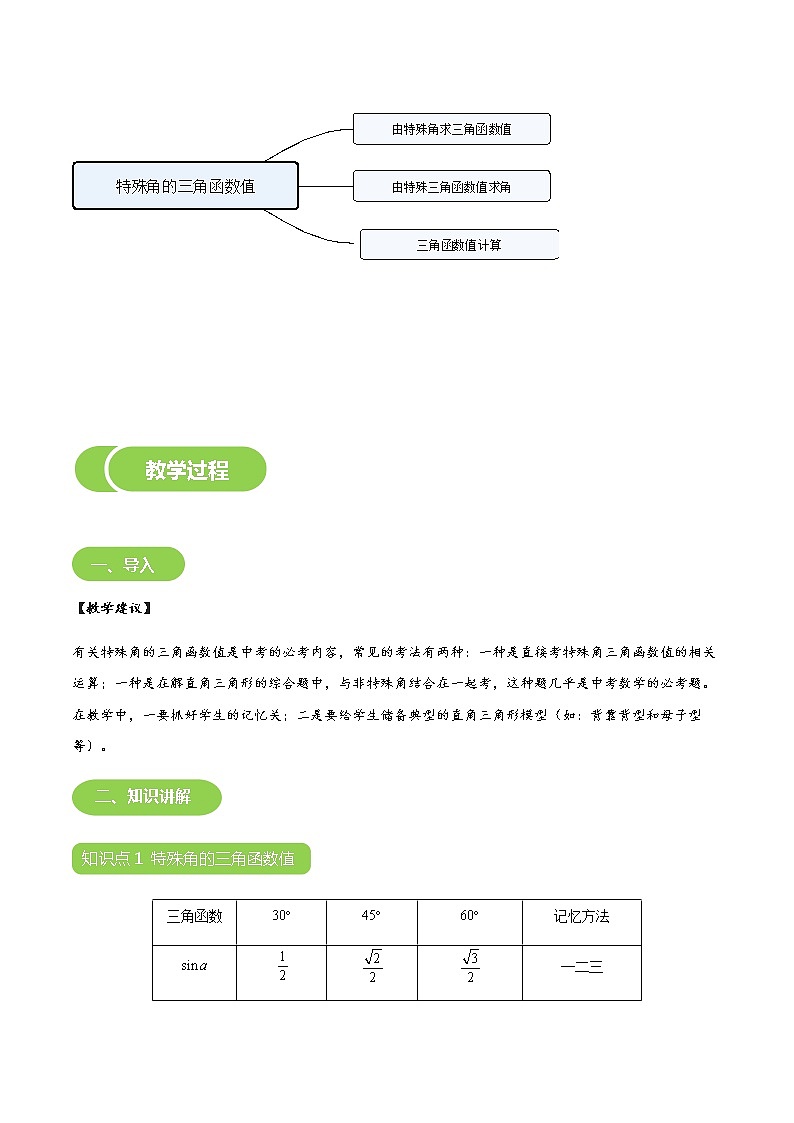 【BSD版春季课程初三数学】第2讲：特殊角（30°，45°，60°）的三角函数值-学生版 教案03