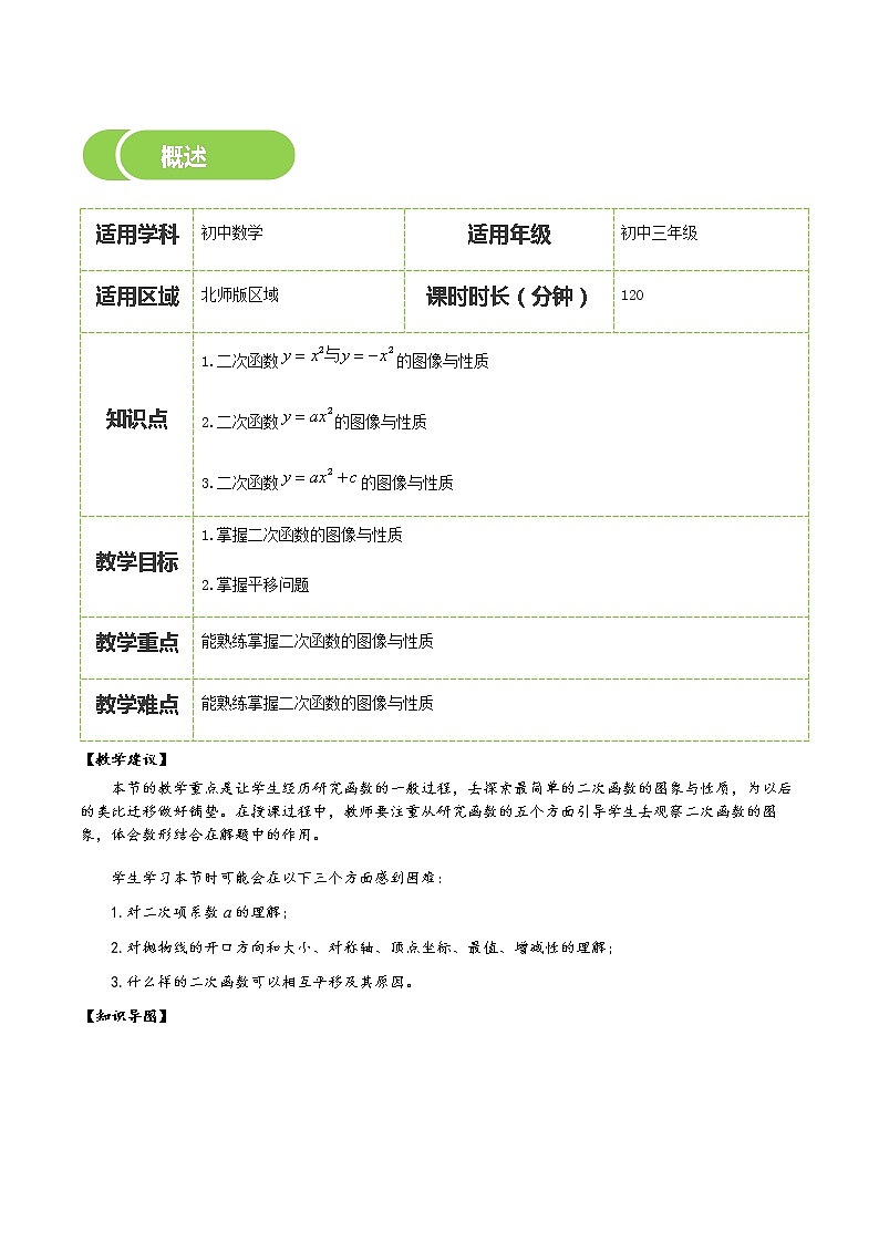 【BSD版春季课程初三数学】第6讲：二次函数的图像与性质1-学生版 教案02