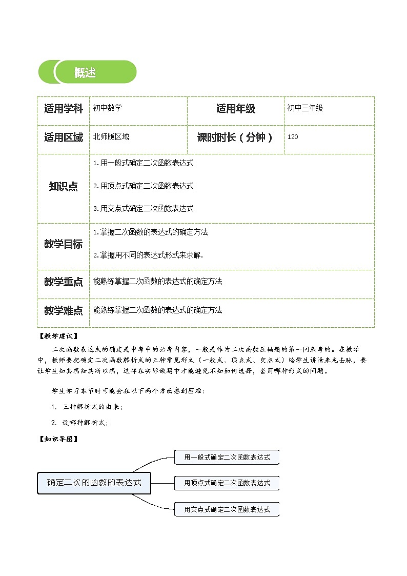 【BSD版春季课程初三数学】第8讲：确定二次的函数的表达式-教师版(1)第2页