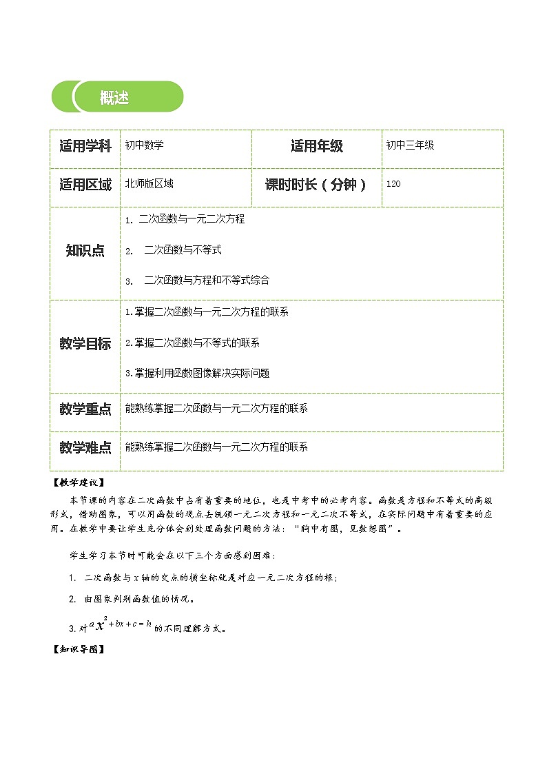 【BSD版春季课程初三数学】第10讲：二次函数与一元二次方程-教师版 教案02