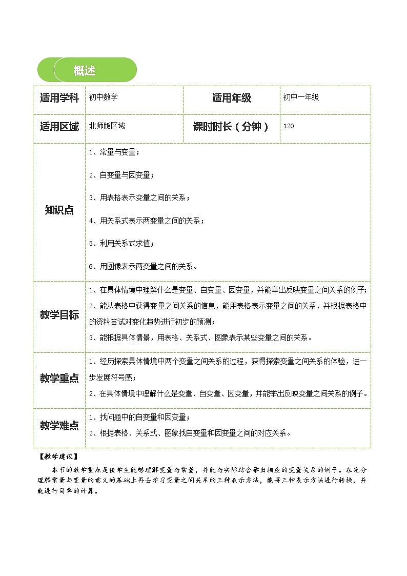 【BSD版春季课程初一数学】第11讲：变量之间的关系-学生版 教案02