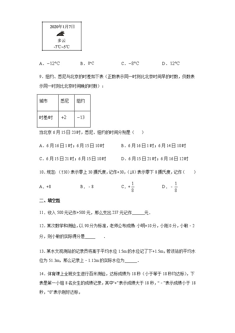 【精品试题】人教版七年级数学上册1.1正数和负数同步练（无答案）02