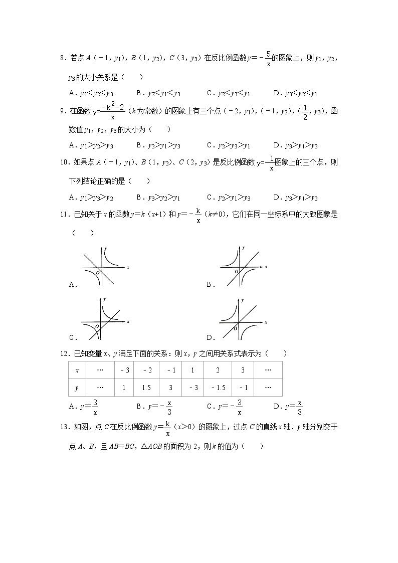 北师大版九年级数学上学期《第6章  反比例函数》 单元测试卷第2页