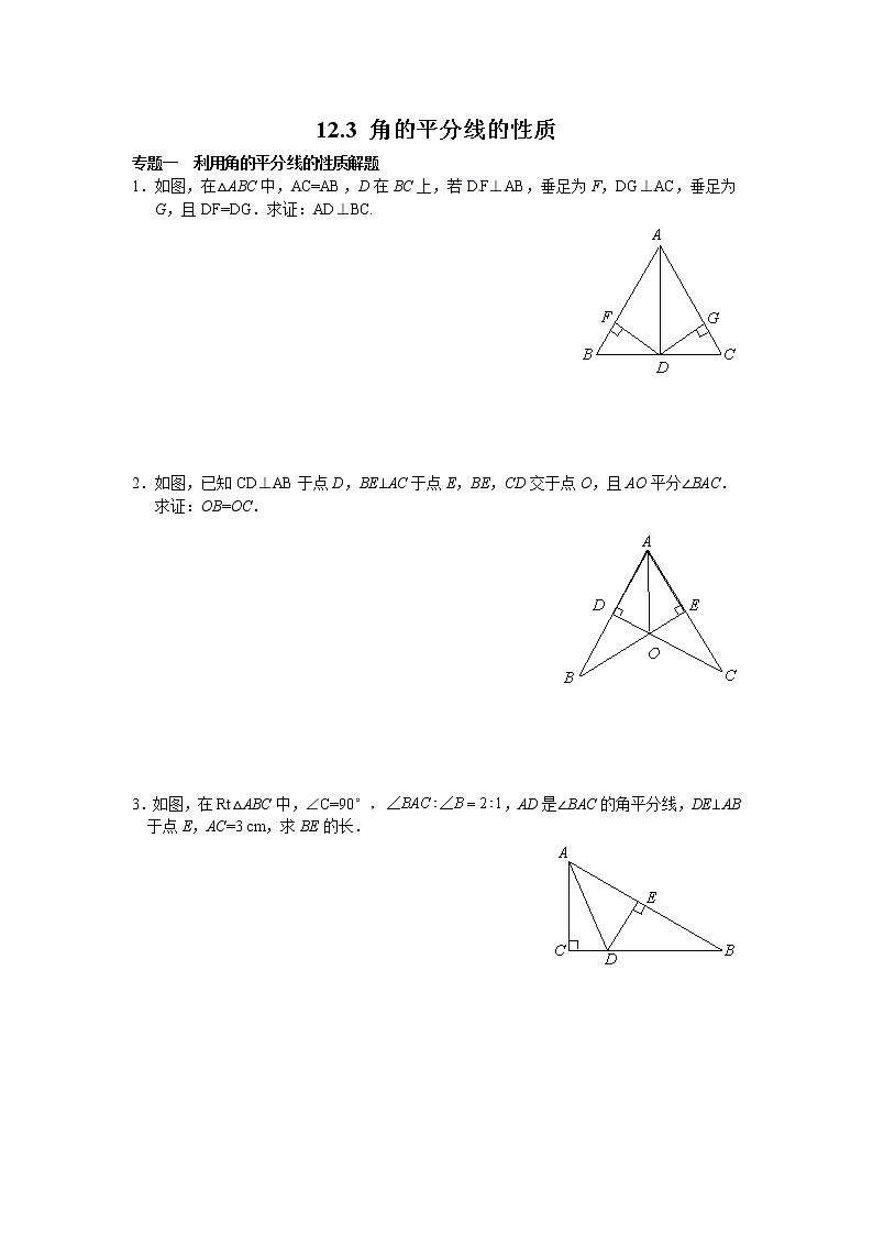 八年级数学人教版上册【能力培优】12.3 角的平分线的性质专题训练（含答案）第1页