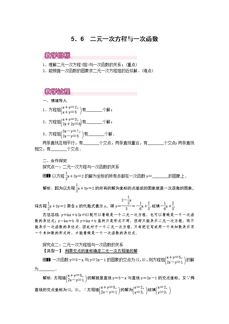 5.6  二元一次方程与一次函数1　教案第1页