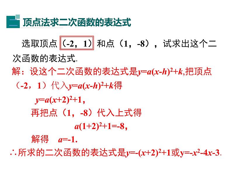 (人教版)2020年九年级数学上22.1.4.2《用待定系数法求二次函数的解析式》课件08