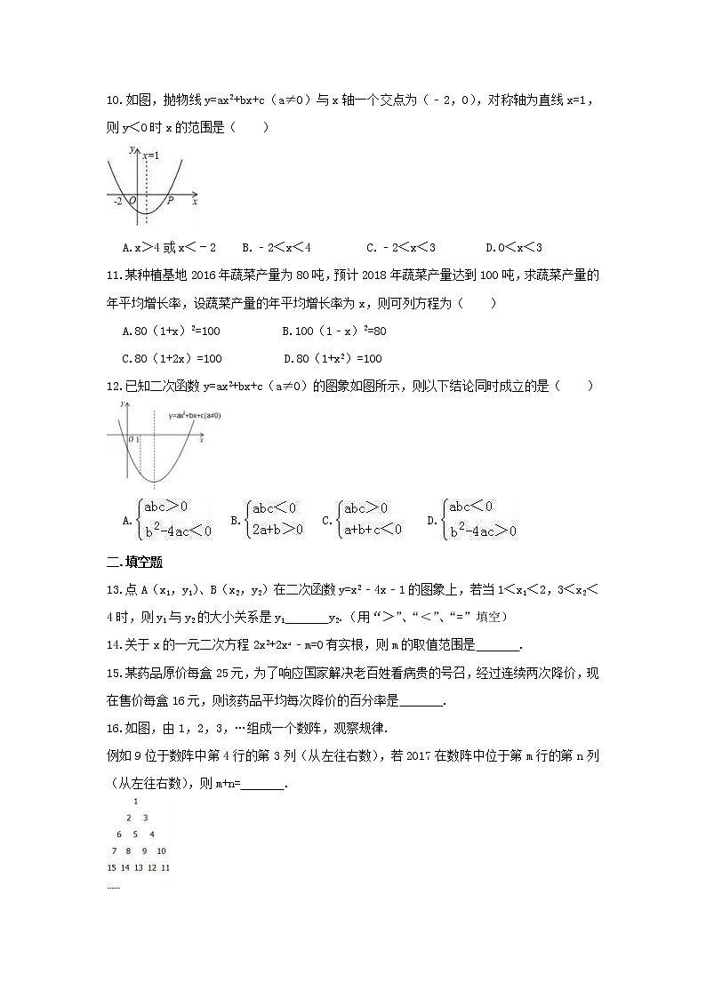 人教版2020年九年级数学上册 期中模拟试卷(培优)二（含答案）02