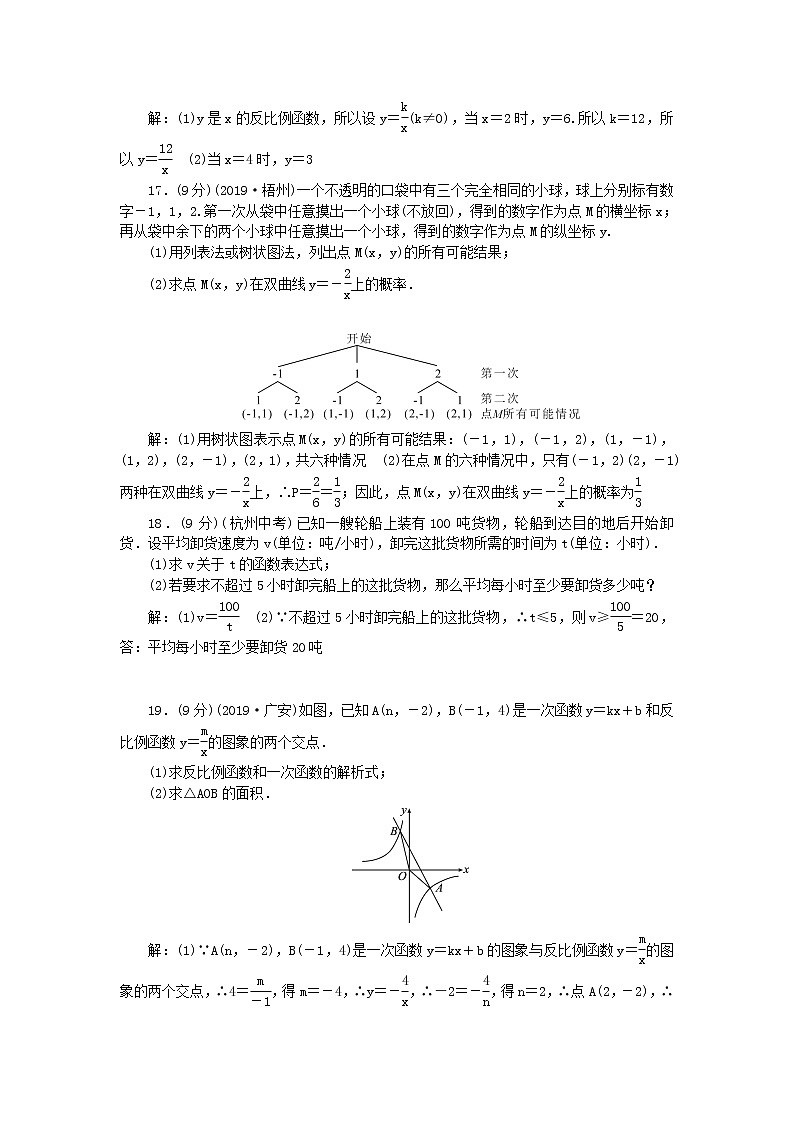 九年级数学上册第六章反比例函数检测题新版北师大版第3页