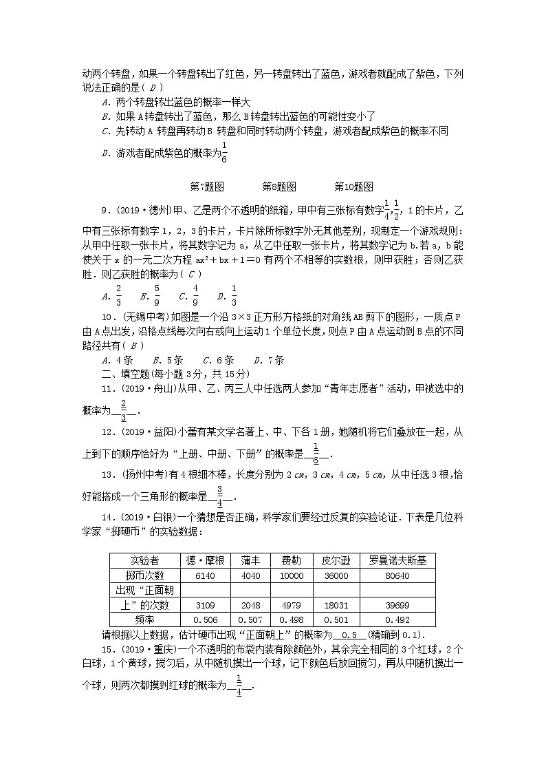 九年级数学上册第三章概率的进一步认识检测题新版北师大版02