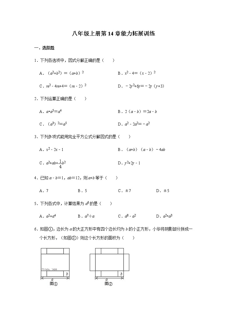人教版数学八年级上册第14章 整式的乘法与因式的分解 能力拓展训练01
