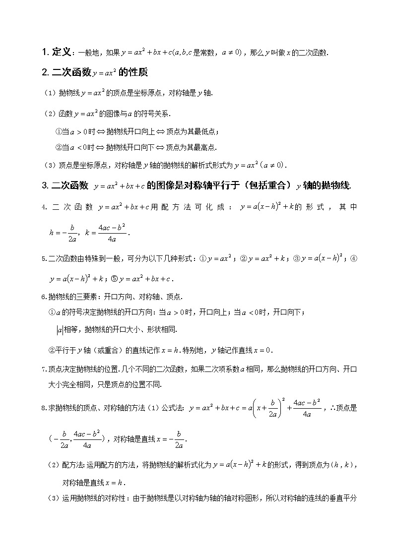 初中数学二次函数知识点汇总01